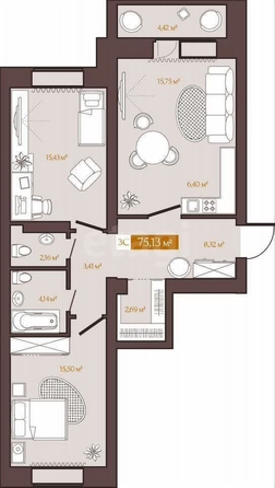 
  Продается 2-комн. квартира, 75 м², ЖК Современник
. Фото 3.
