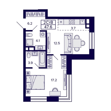
  Продается 2-комн. квартира, 47.6 м², ЖК Citatum (Цитатум)
. Фото 1.