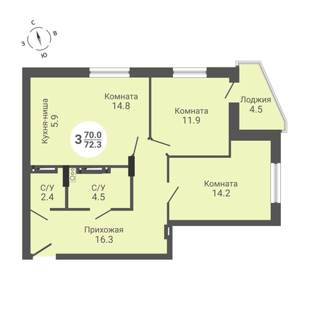 
  Продается 3-комн. квартира, 72.3 м², ЖК На Петухова, дом 1
. Фото 1.