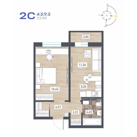 
  Продается 2-комн. квартира, 43.93 м², ЖК Радуга Сибири, дом 10
. Фото 1.