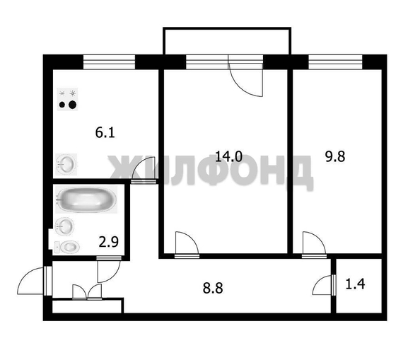 
  Продается 2-комн. квартира, 43 м², Блюхера ул, д. 33
. Фото 2.