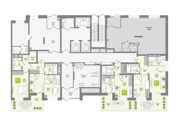 
  Продается 2-комн. квартира 48.2 м², в ЖК Счастливый квартал, 2. Фото 1.