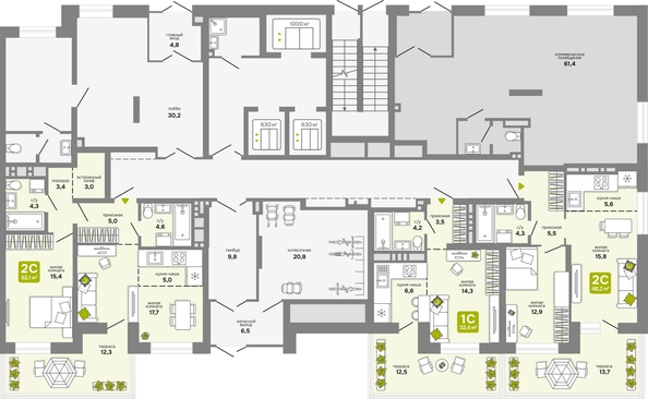 
  Продается 2-комн. квартира, 62.1 м², ЖК Счастливый квартал, дом 2
. Фото 1.