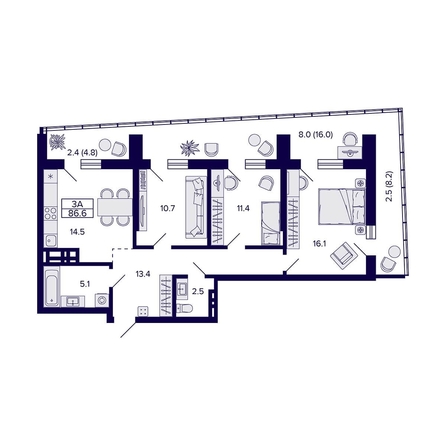 
  Продается 3-комн. квартира, 86.6 м², ЖК Grando (Грандо)
. Фото 1.