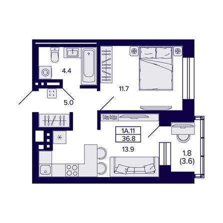 
  Продается 1-комн. квартира, 36.8 м², ЖК Сподвижники
. Фото 1.