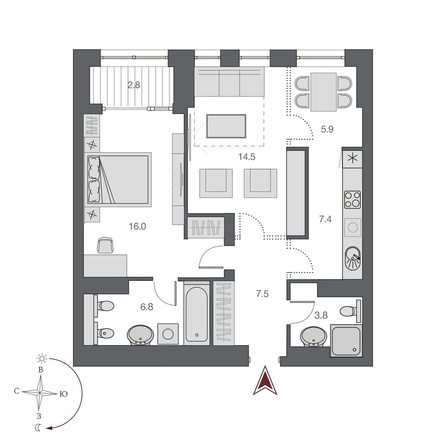 
  Продается 2-комн. квартира, 62.5 м², ЖК Дом Нобель
. Фото 1.