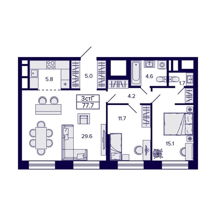 
  Продается 3-комн. квартира, 77.7 м², ЖК Citatum (Цитатум)
. Фото 1.