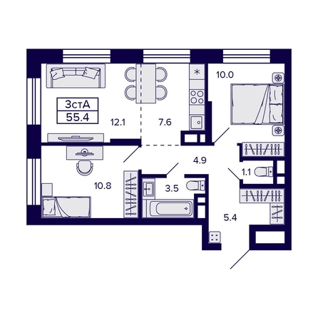 
  Продается 3-комн. квартира, 55.4 м², ЖК Citatum (Цитатум)
. Фото 1.