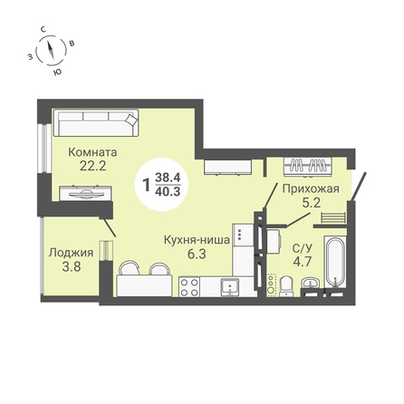 
  Продается студия, 40.3 м², ЖК На Петухова, дом 2
. Фото 2.