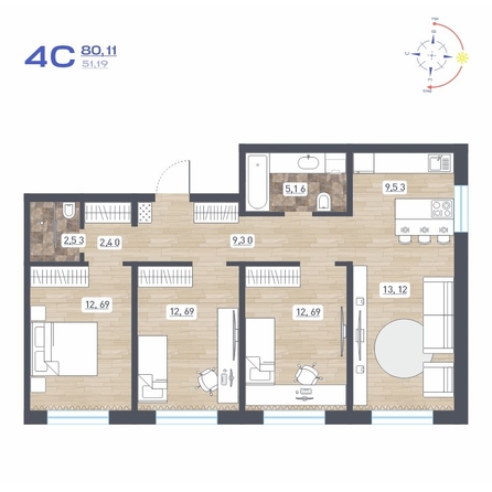
  Продается 4-комн. квартира, 80.11 м², ЖК Радуга Сибири, дом 10
. Фото 1.