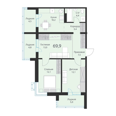
  Продается 2-комн. квартира, 69.9 м², ЖК Ежевика
. Фото 1.