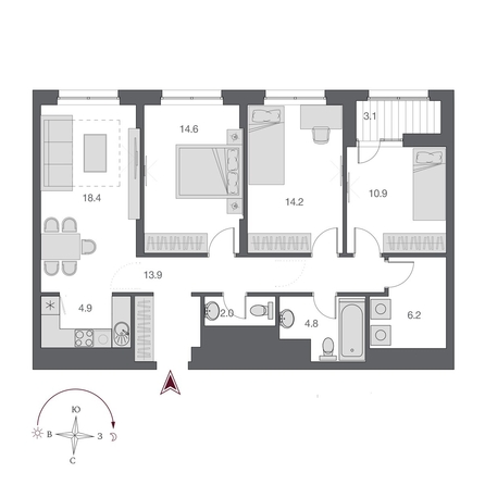 
  Продается 4-комн. квартира, 91.45 м², ЖК Дом Нобель
. Фото 1.