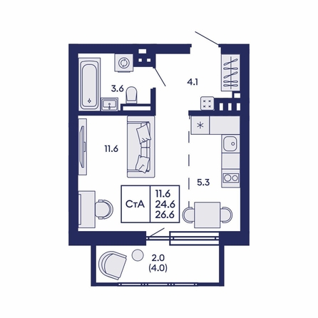 
  Продается студия 26.6 м², в ЖК Горизонт, дом 2. Фото 4.