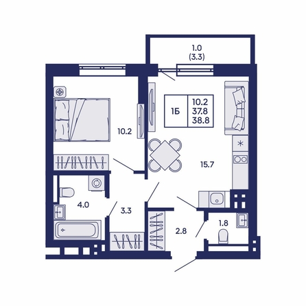 
  Продается 1-комн. квартира 38.8 м², в ЖК Горизонт, дом 2. Фото 2.