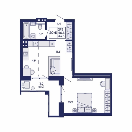 
  Продается 2-комн. квартира 43.5 м², в ЖК Горизонт, дом 2. Фото 4.