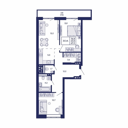 
  Продается 3-комн. квартира 67.3 м², в ЖК Горизонт, дом 2. Фото 1.
