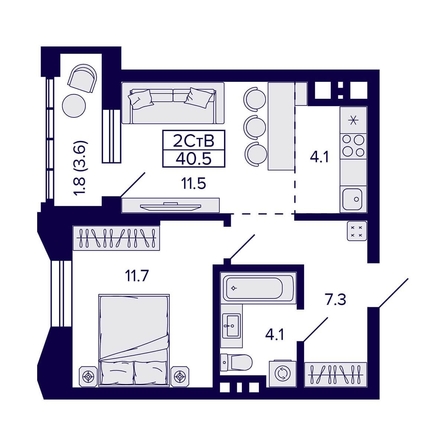 
  Продается 2-комн. квартира, 40.5 м², ЖК Grando (Грандо)
. Фото 1.
