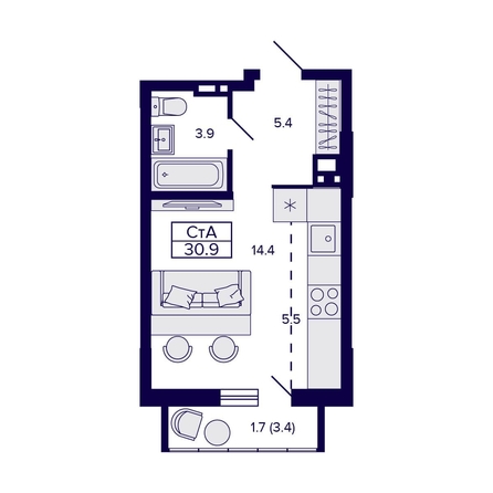 
  Продается студия, 30.9 м², ЖК Gorizont (Горизонт), дом 1
. Фото 1.