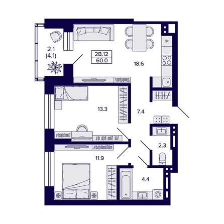 
  Продается 2-комн. квартира, 60 м², ЖК Сподвижники
. Фото 1.