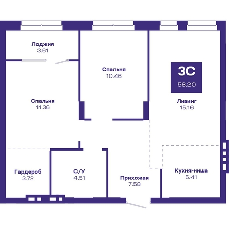 
  Продается 3-комн. квартира, 58.2 м², ЖК Базилик, дом 2
. Фото 1.