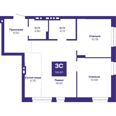 
  Продается 3-комн. квартира, 56.81 м², ЖК Базилик, дом 2
. Фото 1.