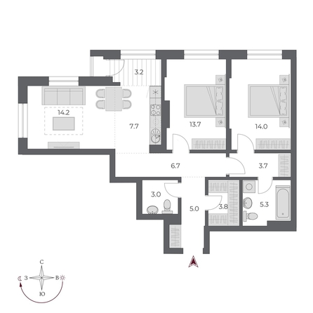 
  Продается 3-комн. квартира 80.3 м², в ЖК ОСКАР, дом 2. Фото 4.