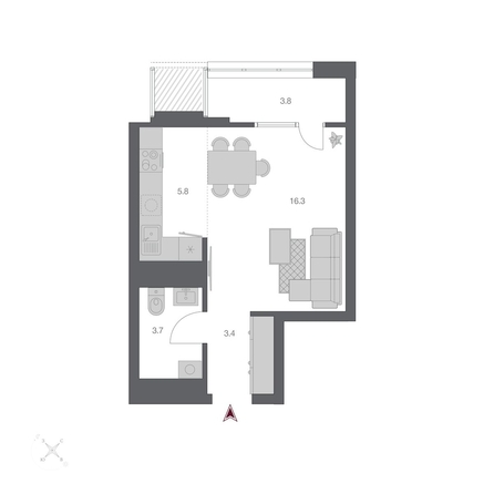 
  Продается студия, 32.92 м², ЖК Беринг, дом 3
. Фото 1.