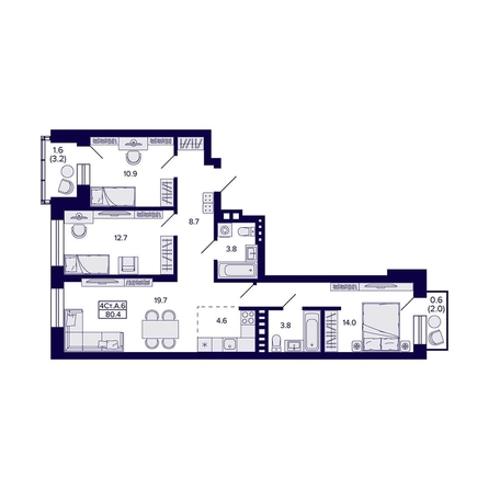
  Продается 4-комн. квартира 80.4 м², в ЖК Сподвижники, дом 1. Фото 1.
