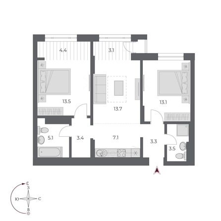 
  Продается 3-комн. квартира 70.2 м², в ЖК ОСКАР, дом 2. Фото 4.