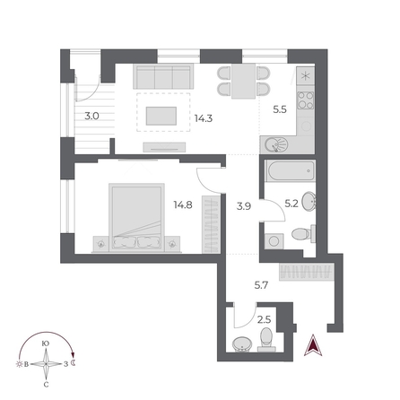
  Продается 2-комн. квартира 54.9 м², в ЖК ОСКАР, дом 2. Фото 2.