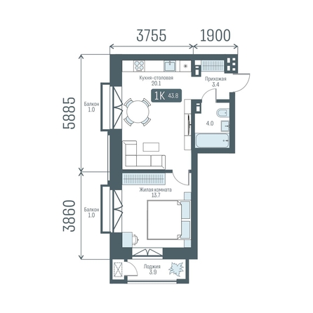 
  Продается 1-комн. квартира 43.8 м², в  Кварталы Немировича, 2 очередь. Фото 1.