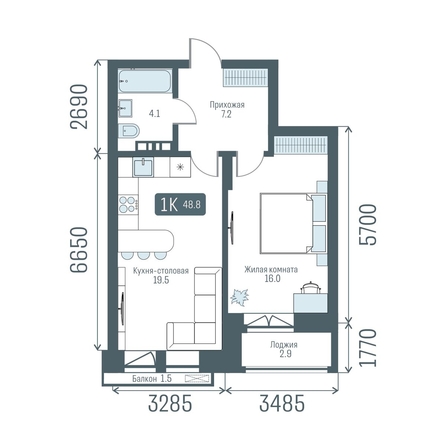 
  Продается 1-комн. квартира 48.8 м², в  Кварталы Немировича, 2 очередь. Фото 2.