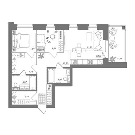 
  Продается 2-комн. квартира 78.92 м², в ЖК Спектр, дом 10. Фото 1.