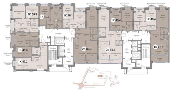 
  Продается 2-комн. квартира 49.2 м², в ЖК Тайм Сквер. Фото 19.