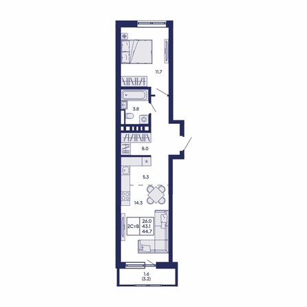 
  Продается 2-комн. квартира 44.7 м², в ЖК Горизонт, дом 2. Фото 2.