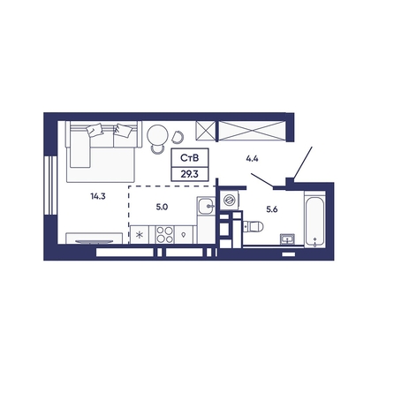 
  Продается студия 29.3 м², в ЖК Сподвижники, дом 2. Фото 2.