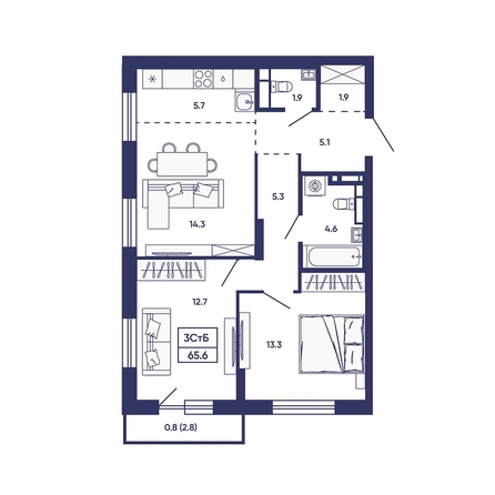 
  Продается 3-комн. квартира 65.6 м², в ЖК Сподвижники, дом 2. Фото 2.