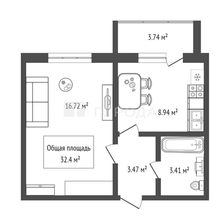 
  Продается 1-комн. квартира 32.4 м². Фото 24.