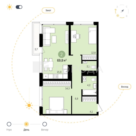 
  Продается 2-комн. квартира 69.83 м², в ЖК Авиатор, дом 1-1. Фото 2.