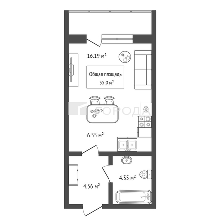 
  Продается студия 35 м². Фото 2.