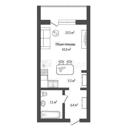 
  Продается 1-комн. квартира 42 м². Фото 17.