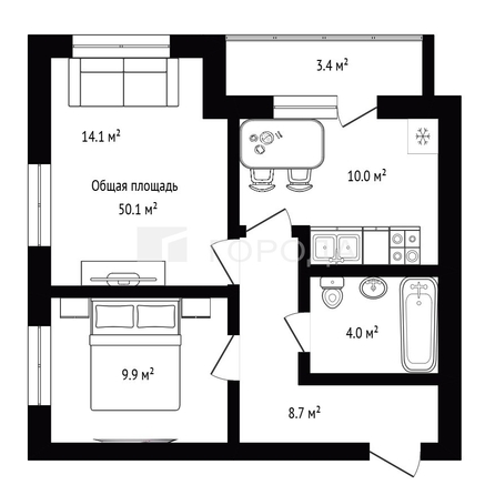 
  Продается 2-комн. квартира 50.1 м². Фото 19.