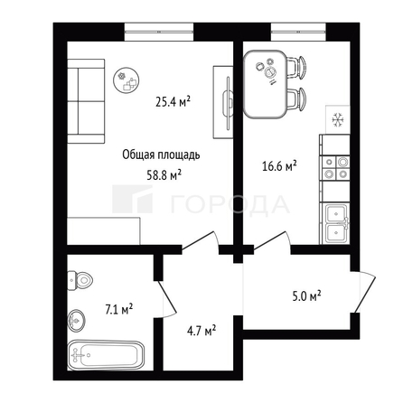 
  Продается 1-комн. квартира 58.8 м². Фото 16.