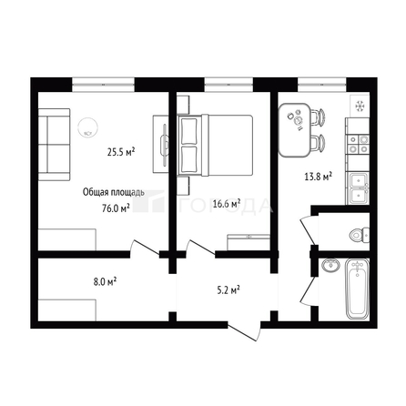 
  Продается 2-комн. квартира 76 м². Фото 21.