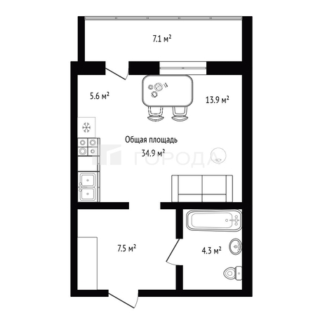 
  Продается студия 34.9 м². Фото 15.