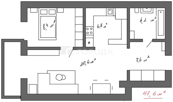 
  Продается 2-комн. квартира 47.6 м². Фото 38.