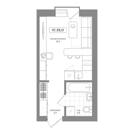 
  Продается 1-комн. квартира 25.01 м², в ЖК Среда. Фото 2.