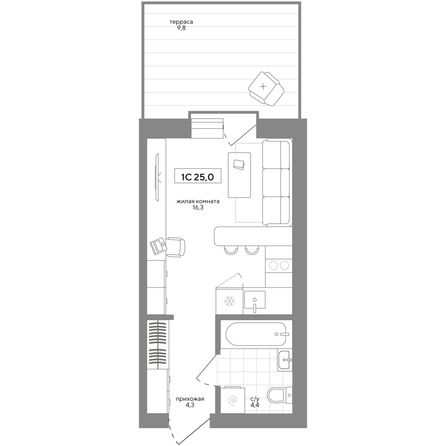 
  Продается 1-комн. квартира 25.01 м², в ЖК Среда. Фото 2.