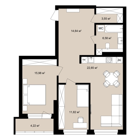 
  Продается 3-комн. квартира 83.87 м², в ЖК  Римский квартал, 2 очередь. Фото 2.