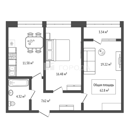 
  Продается 2-комн. квартира 62.8 м², в ЖК На Рябиновой. Фото 1.